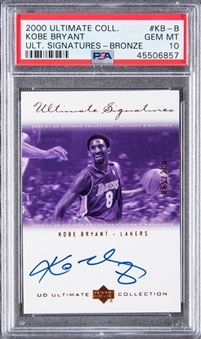 2000-01 UD Ultimate Collection Ultimate Signatures Bronze #KB-B Kobe Bryant Signed Card (#065/200) - PSA GEM MT 10